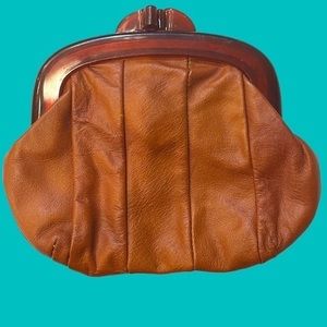 Roger Gimbel Vintage Brown Leather Tortoise Clutch Small Made‎ in Hong Kong